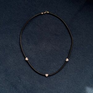 14K YELLOW GOLD HEART DQCZ LEATHER ROPE COLLAR DESIGNER WOMENS NECKLACE 18"